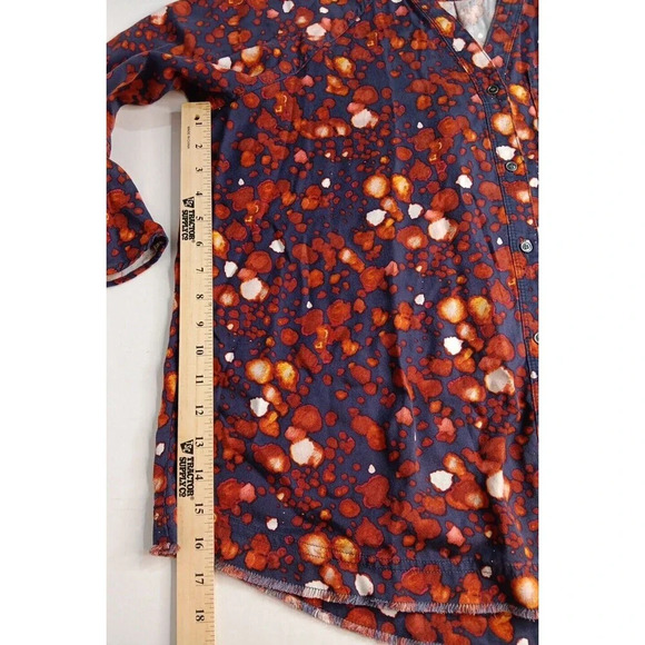 Westbound Boho Rugged Printed Raw Hem 3/4 Sleeve Button Up Rustic Tencel Medium - Picture 11 of 11
